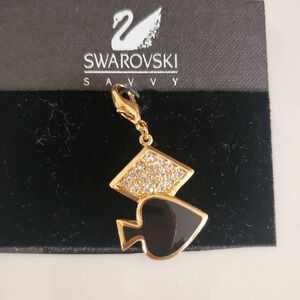 Vintage Swarovski Savvy Black and Cream Enamel Spade and Diamond‎ Crystal Charm
